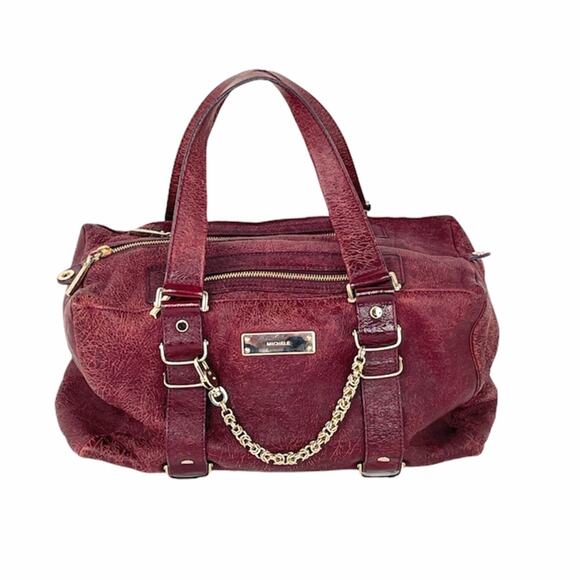 Michele Layla Leather Satchel Purse, Wine Red